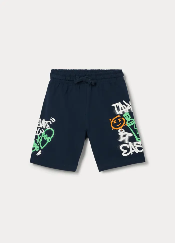 Blukids Shorts In French Terry Di Puro Cotone Bambino, Blu scuro