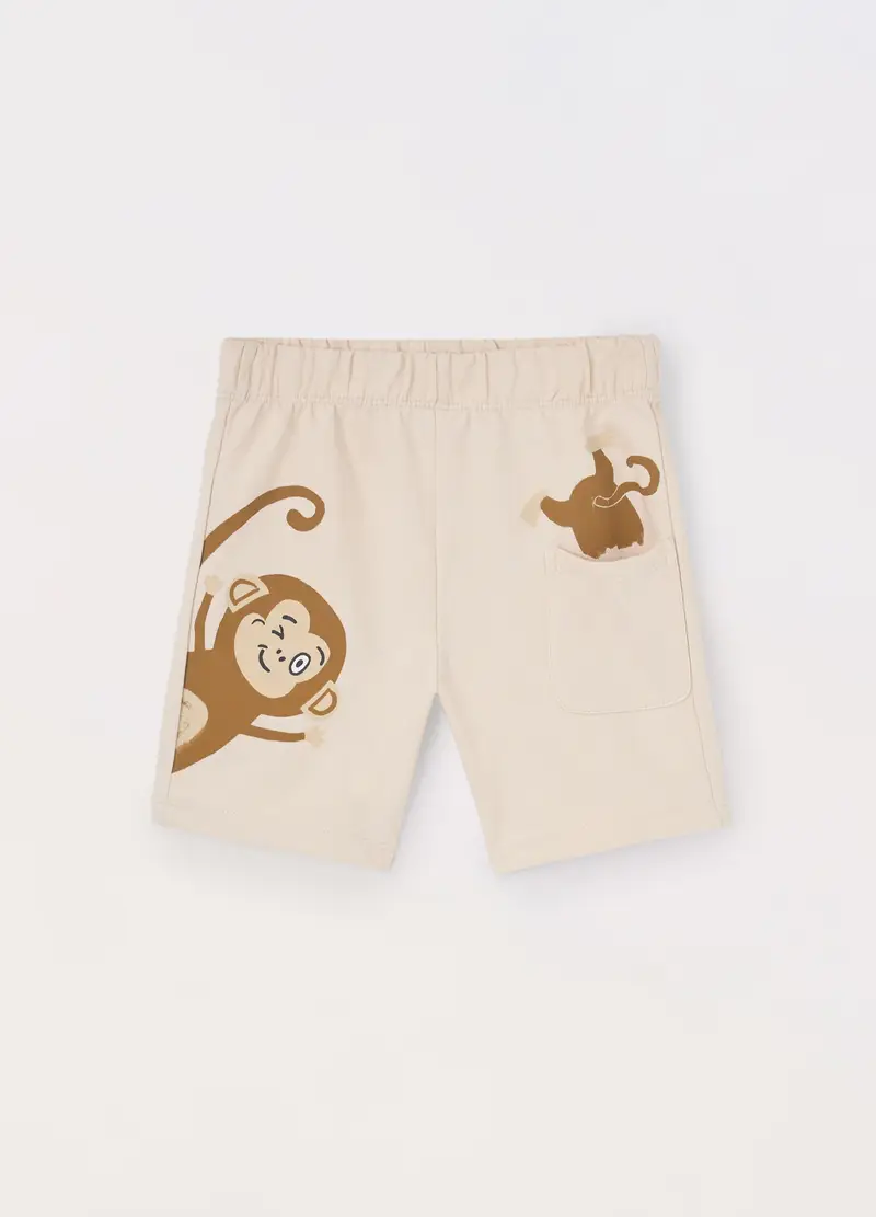 Blukids, Shorts In French Terry Di Puro Cotone Neonato, Bambino, Beige chiaro, Taglia: 12-18