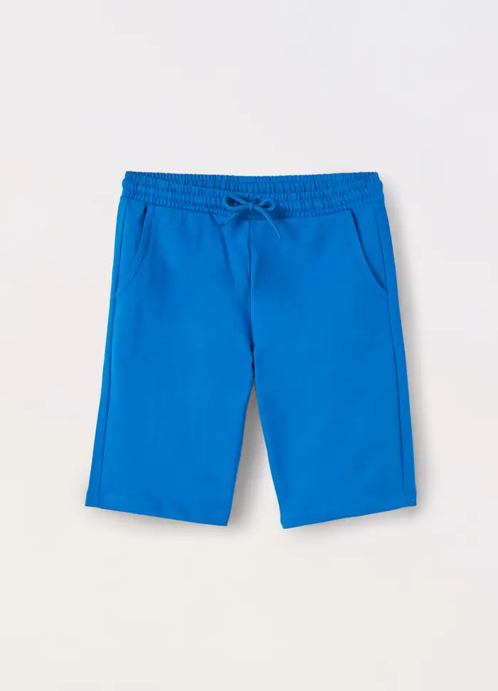 Shorts In French Terry Di Puro Cotone Ragazzo, Bambino, Blu elettrico