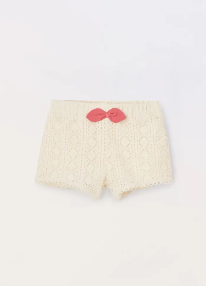 Blukids Shorts In Pizzo Neonata, Bambina, Bianco panna