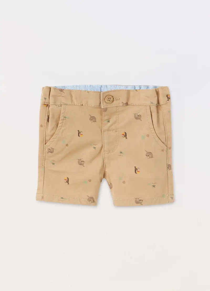 Blukids Shorts In Twill Di Cotone Stretch Neonato, Marrone chiaro, Taglia: 1-3