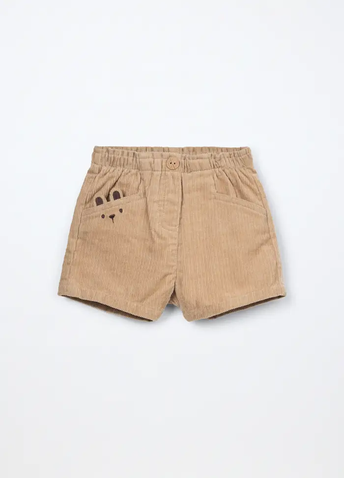 Blukids Shorts In Velluto A Coste Di Puro Cotone Neonata, Bambina, Beige chiaro