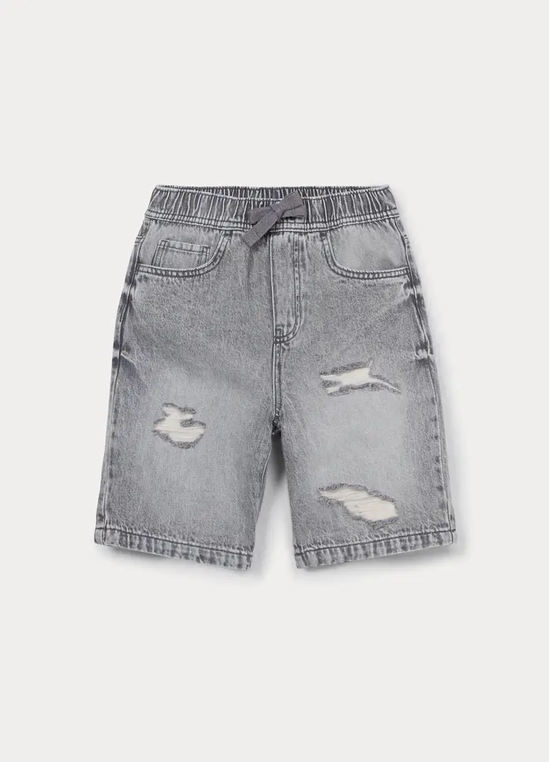 Blukids Shorts Regular Fit In Denim Ripped Ragazzo, Bambino, Grigio chiaro