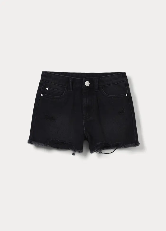 Shorts Ripped In Denim Ragazza, Bambina, Nero