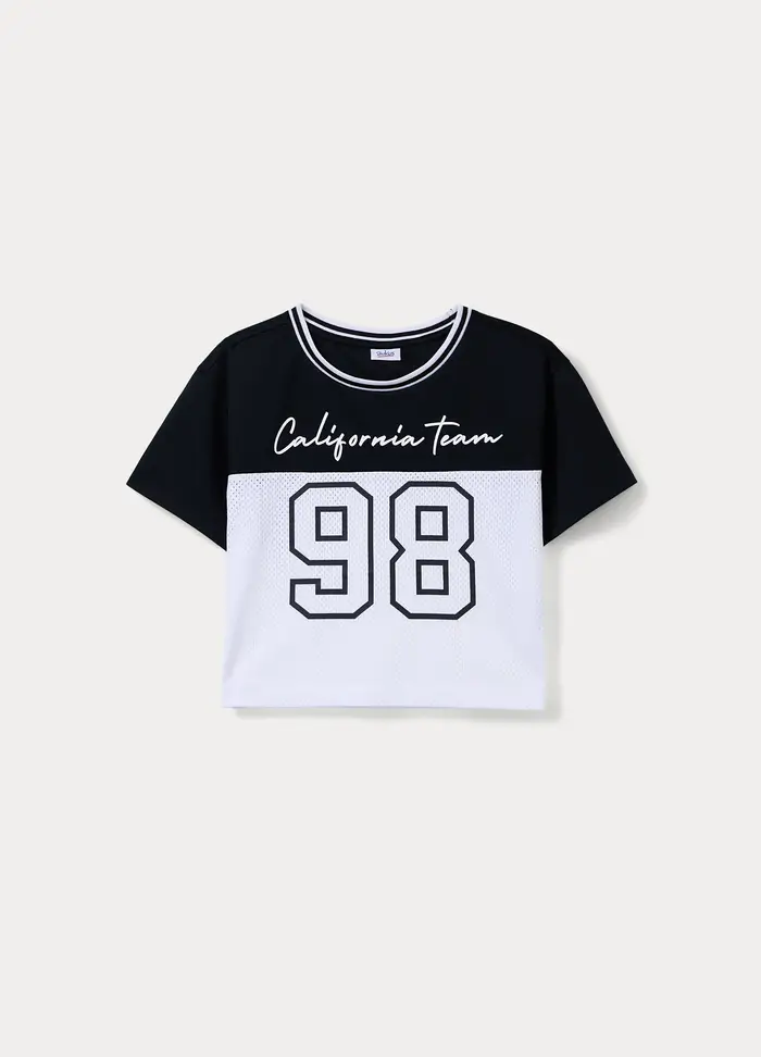 Blukids T-shirt Box Fit In Mesh Ragazza, Bambina, Bianco/Nero