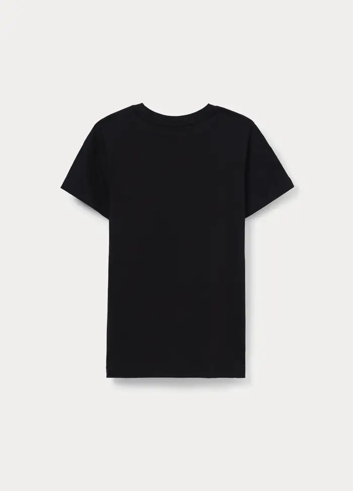 Blukids T-shirt Girocollo In Jersey Di Puro Cotone Ragazzo, Bambino, Nero stampa 1