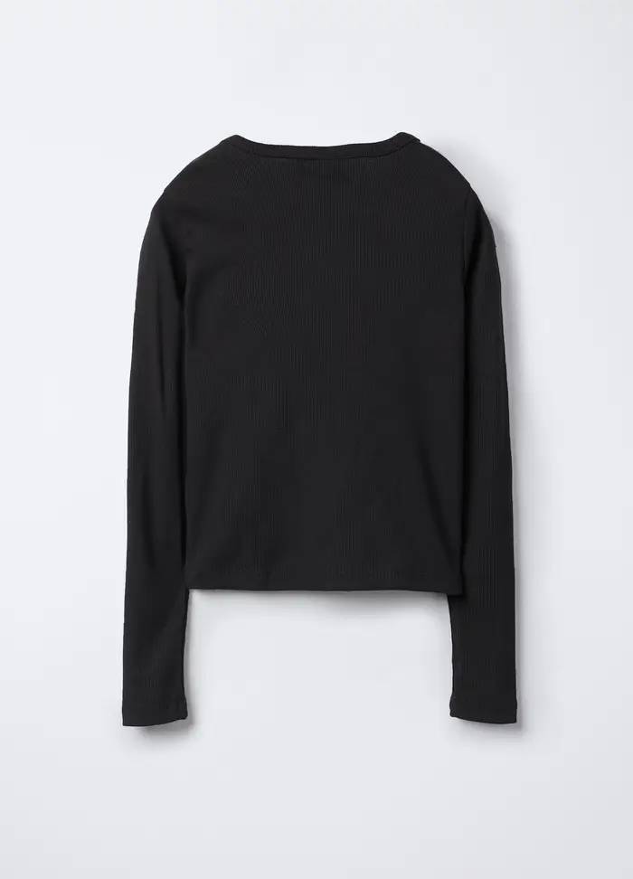 T-shirt In Costina Di Cotone Stretch Fit Slim Ragazza, Bambina, Nero