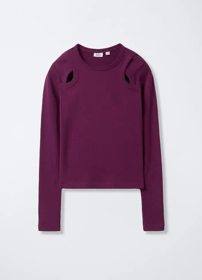 T-shirt In Costina Di Cotone Stretch Fit Slim Ragazza, Bambina, Viola malva