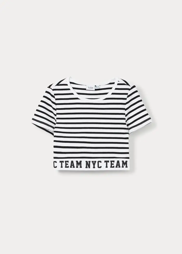 Blukids T-shirt In Costina Misto Cotone Ragazza, Bambina, Bianco/Nero