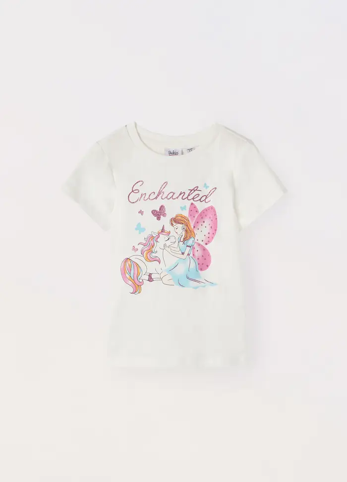 Blukids T-shirt In Jersey Di Puro Cotone Bambina, Bianco panna