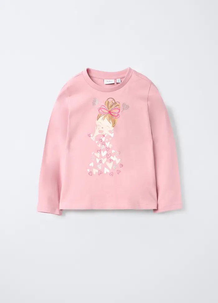 T-shirt In Jersey Di Puro Cotone Bambina, Rosa pastello