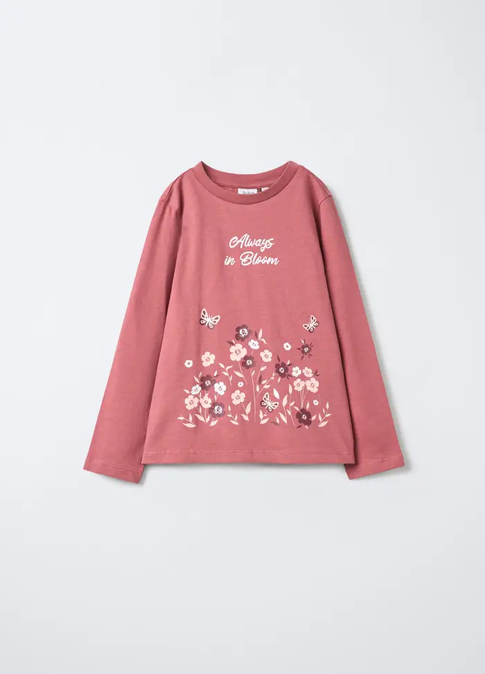 T-shirt In Jersey Di Puro Cotone Bambina, Rosso scuro