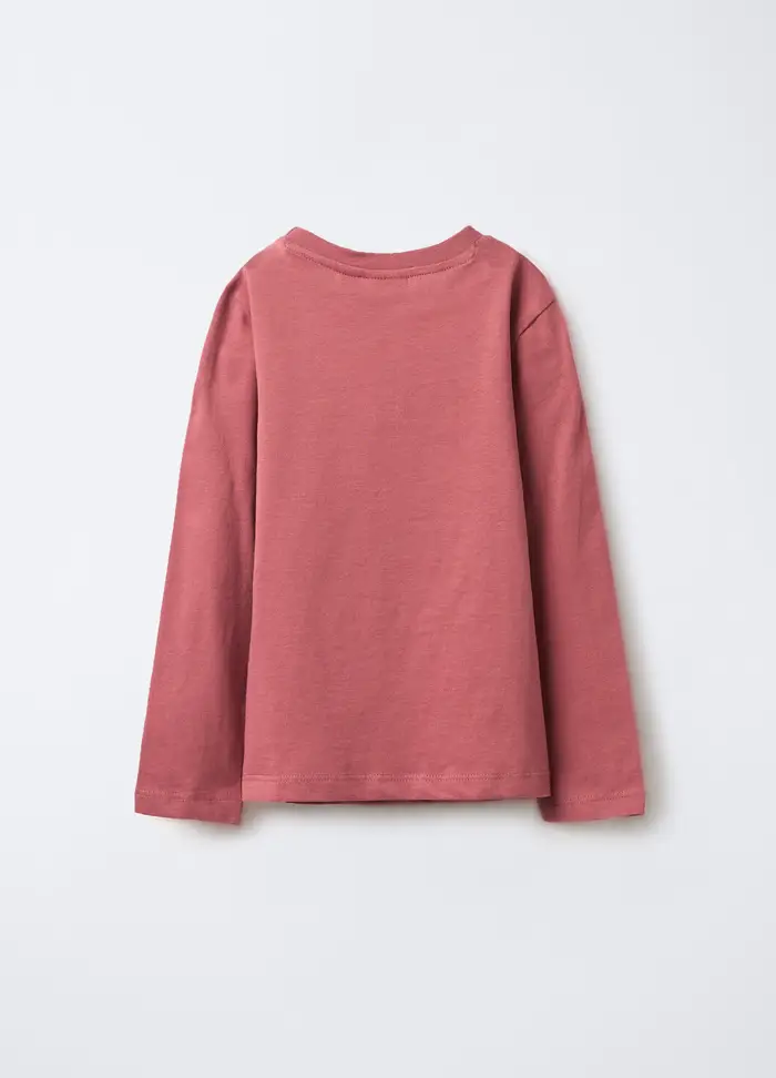 T-shirt In Jersey Di Puro Cotone Bambina, Rosso scuro