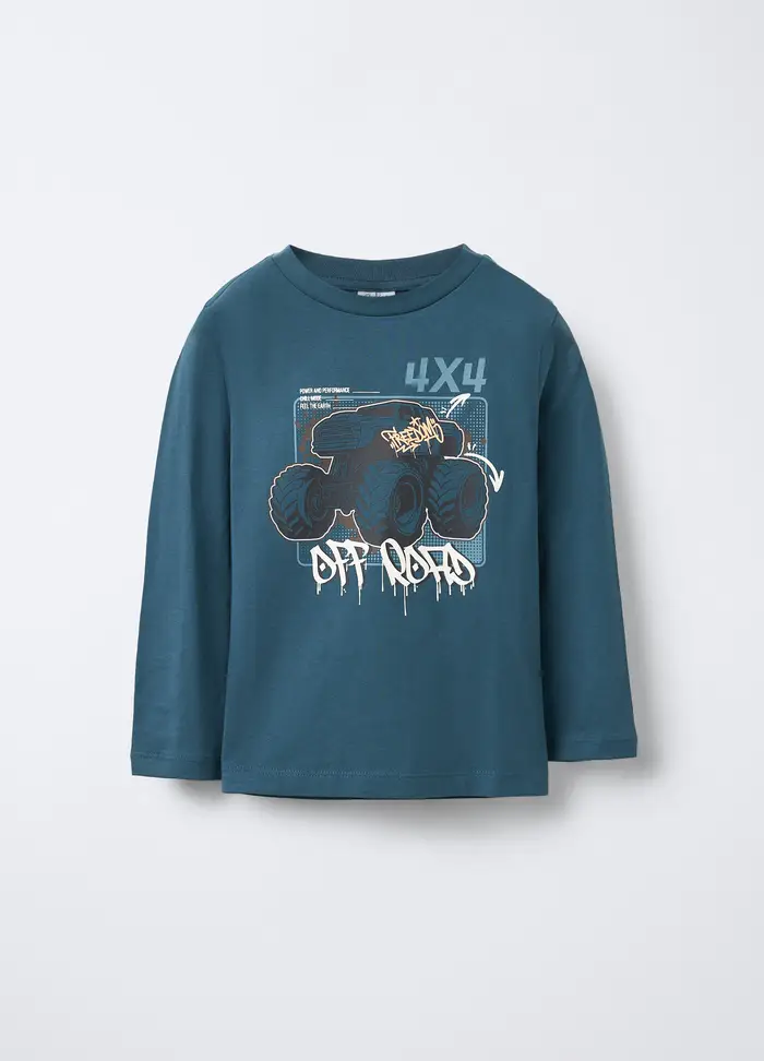 T-shirt In Jersey Di Puro Cotone Bambino, Blu scuro