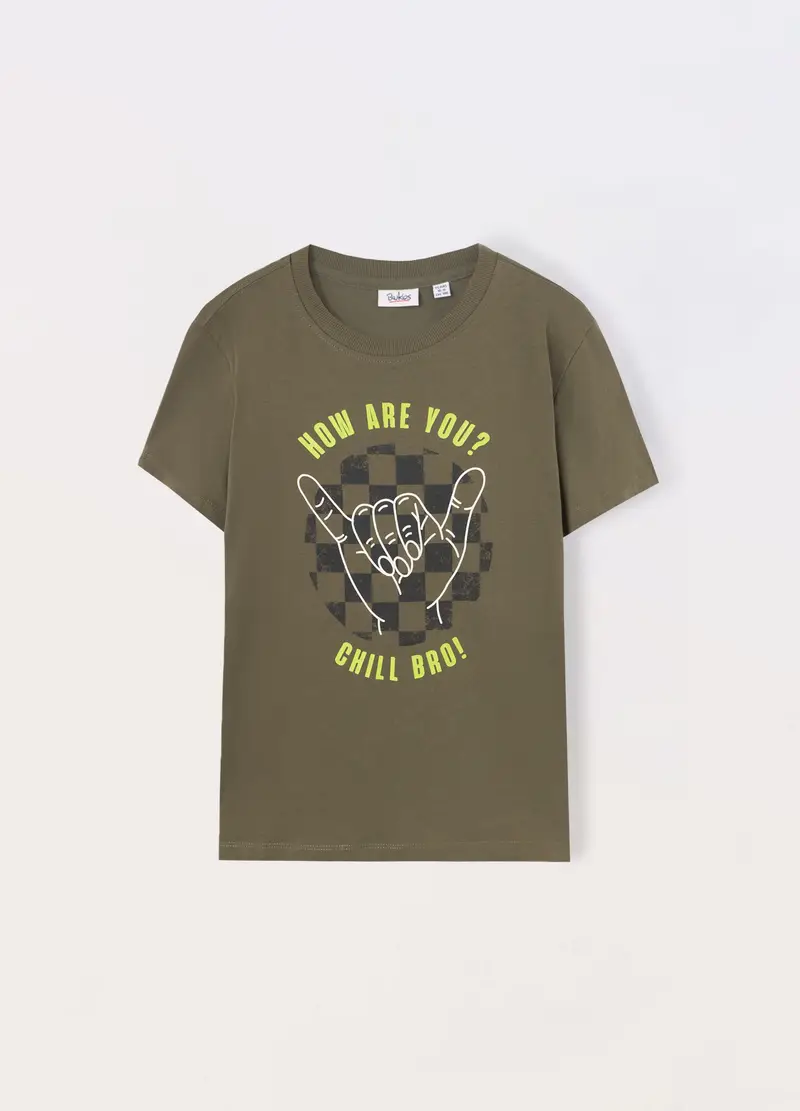 Blukids T-shirt In Jersey Di Puro Cotone Ragazzo, Bambino, Verde oliva