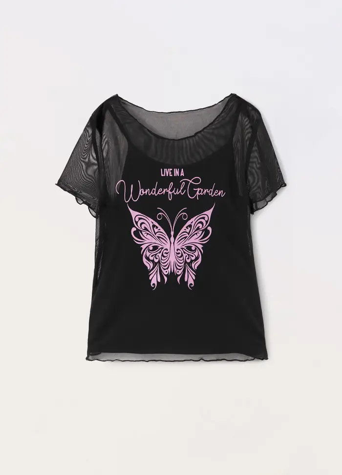 Blukids T-shirt In Mesh Ragazza, Bambina, Nero
