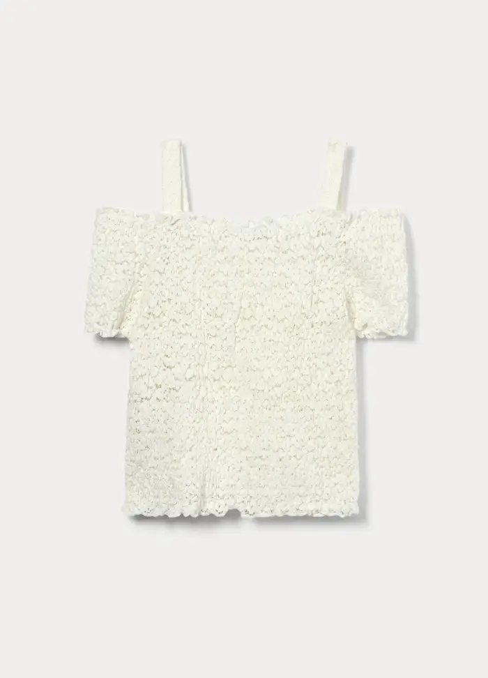 Blukids T-shirt In Pizzo Misto Cotone Ragazza, Bambina, Bianco lana