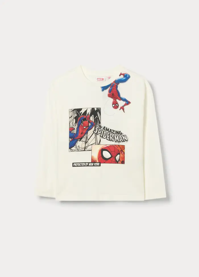 T-shirt Marvel In Jersey Di Puro Cotone Bambino, Bianco panna