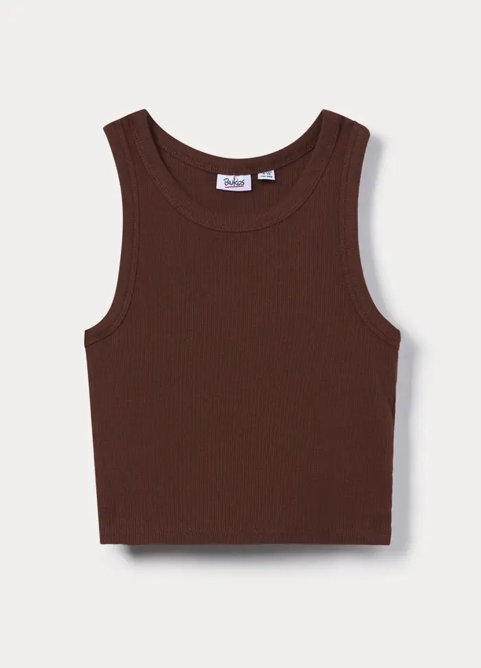 Top Fitted In Costina Stretch Ragazza, Bambina, Marrone cioccolato