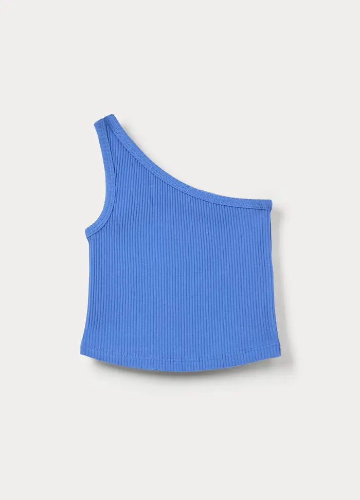 Blukids Top In Costina Di Cotone Stretch Bambina, Blu elettrico