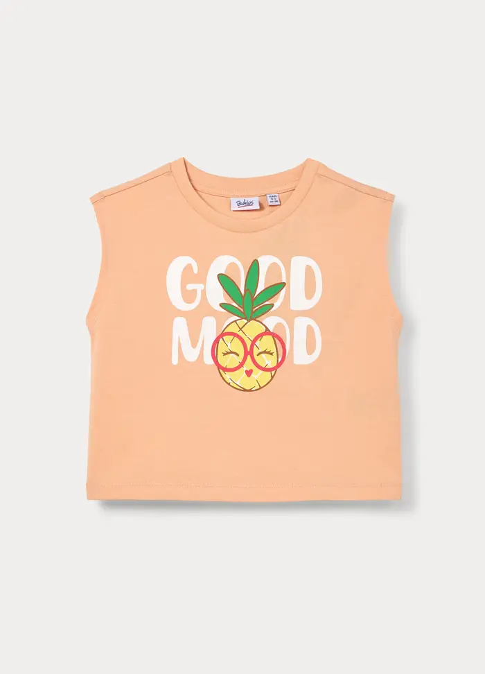 Top In Jersey Di Puro Cotone Bambina, Arancione pesca