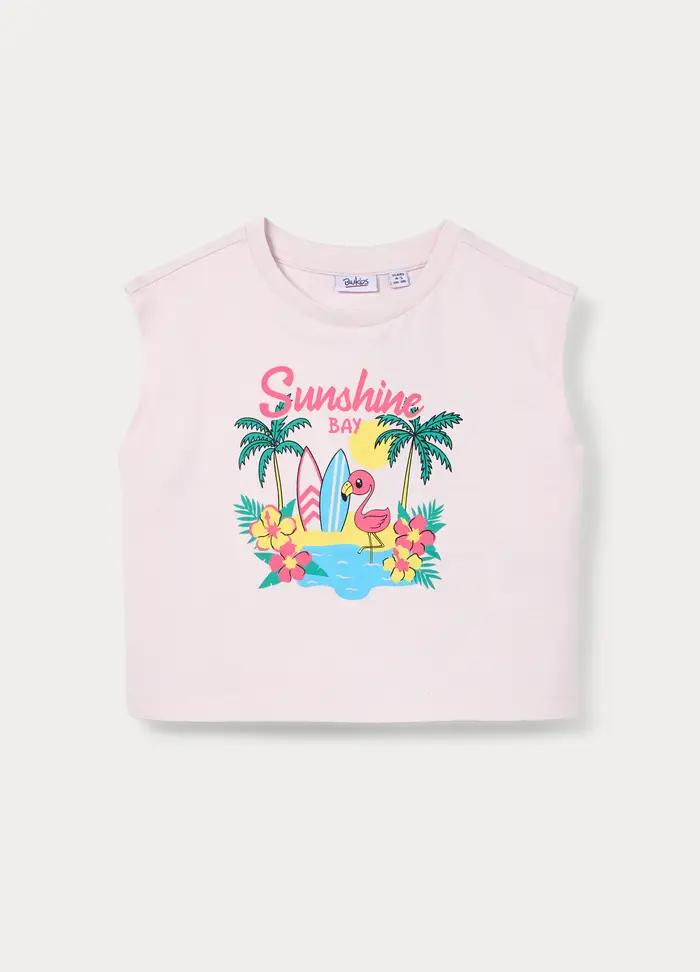 Top In Jersey Di Puro Cotone Bambina, Rosa chiaro