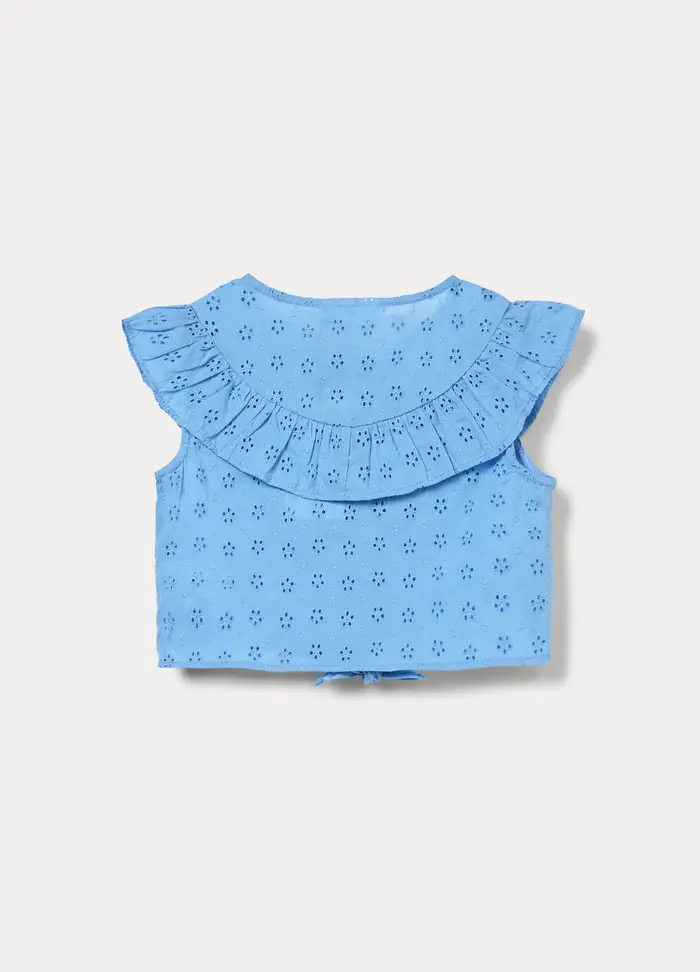 Blukids Top In Sangallo Di Puro Cotone Bambina, Azzurro cielo