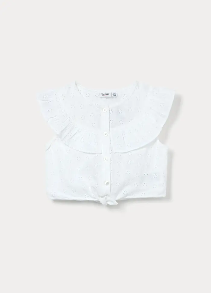 Top In Sangallo Di Puro Cotone Bambina, Bianco gesso