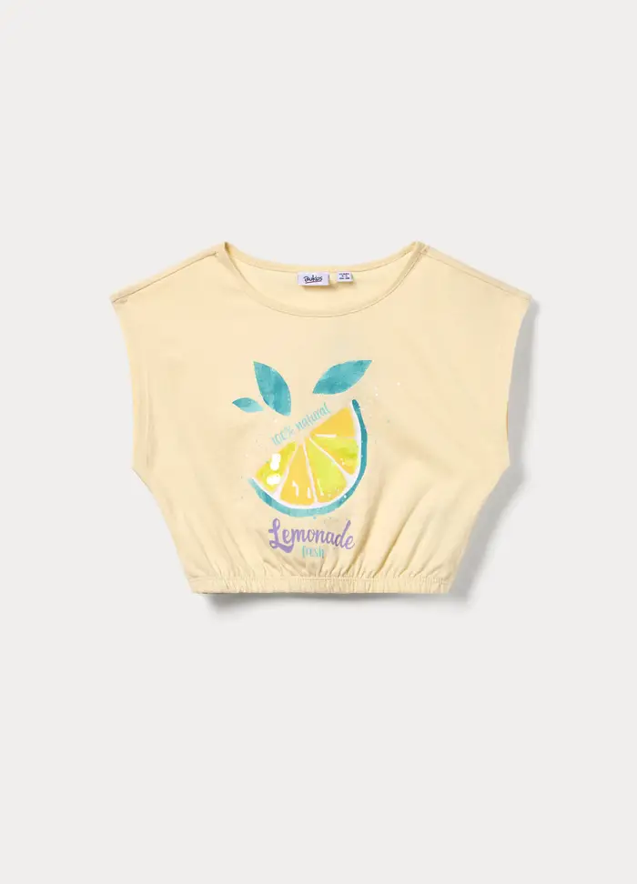 Top Over Fit In Jersey Di Puro Cotone Bambina, Giallo chiaro