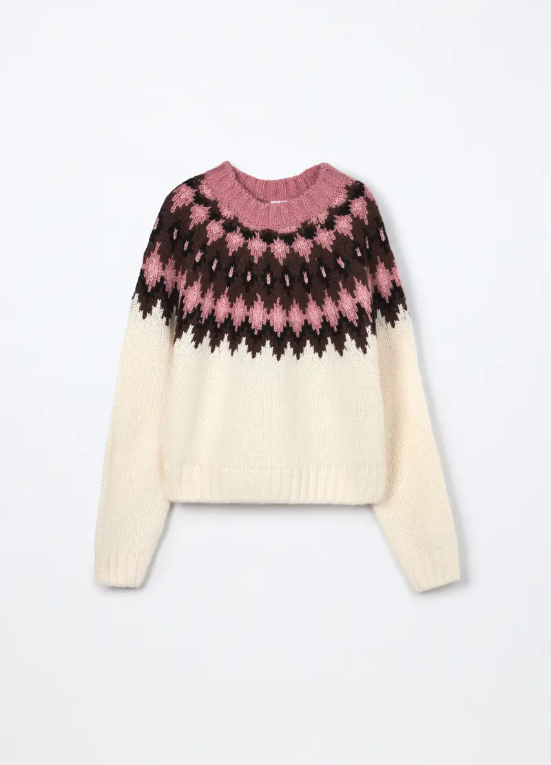 Tricot Con Lavorazione Jaquard Ragazza, Bambina, Bianco/Rosa