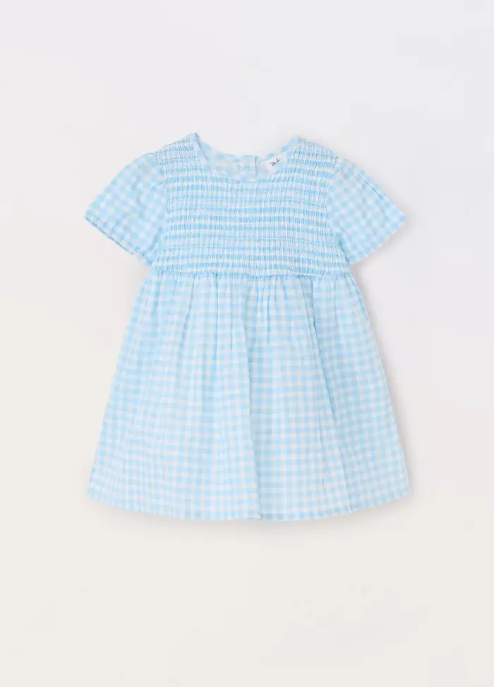 Blukids Vestito A Quadri In Puro Cotone Iana Neonata, Bambina, Bianco/Azzurro