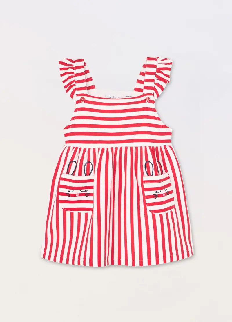 Blukids Vestito A Righe In Puro Cotone Neonata, Bambina, Bianco/Rosso, Taglia: 9