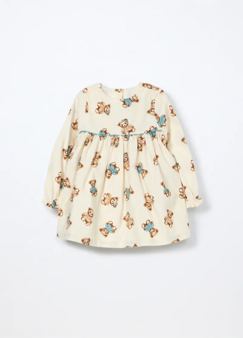 Blukids Vestito In Costina Di Puro Cotone Neonata, Bambina, Bianco panna