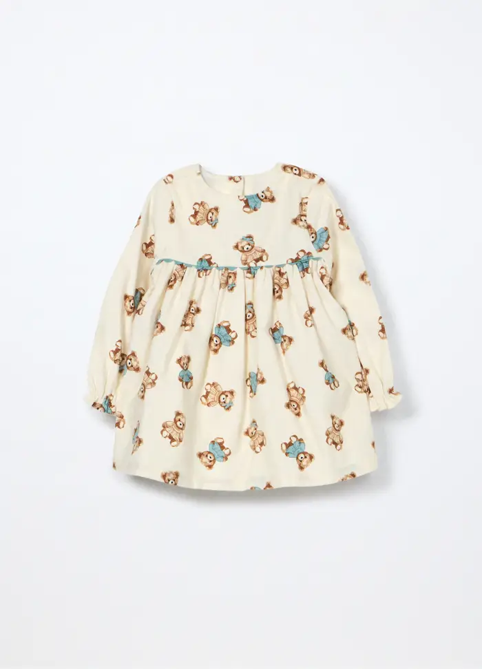 Blukids Vestito In Costina Di Puro Cotone Neonata, Bambina, Bianco panna