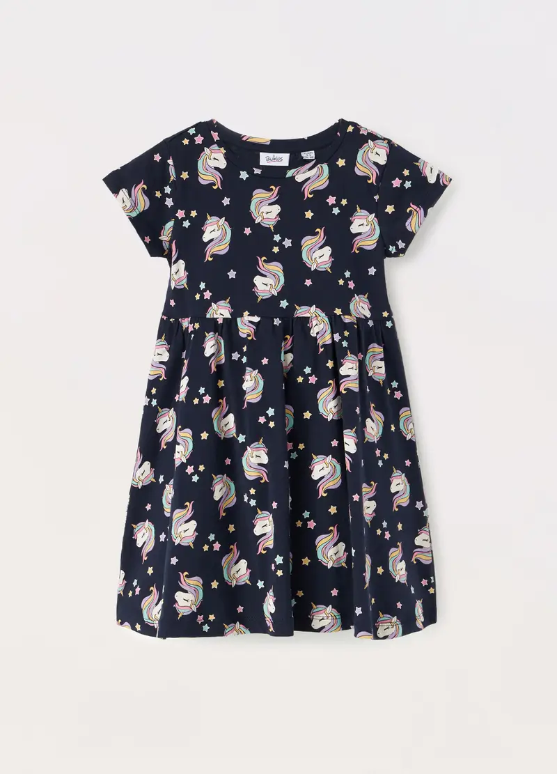 Blukids Vestito In Jersey Di Puro Cotone Bambina, Blu scuro, Taglia: 3-4