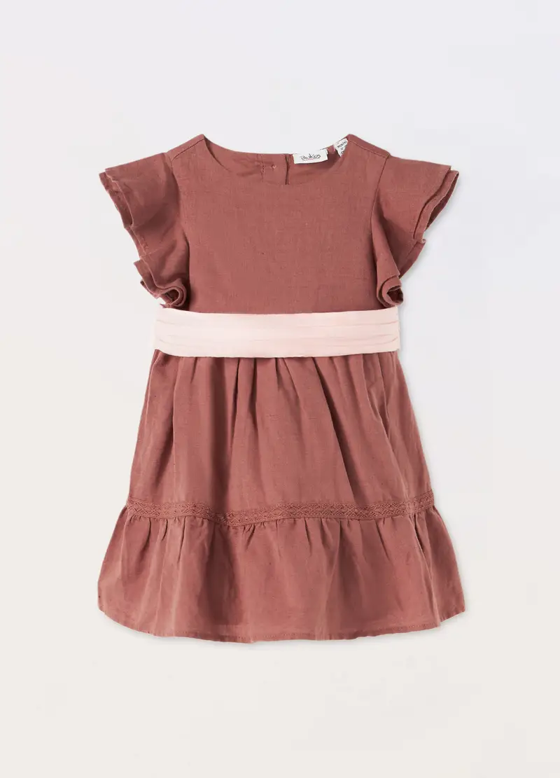 Blukids Vestito Misto Lino Neonata, Bambina, Marrone cognac, Taglia: 9