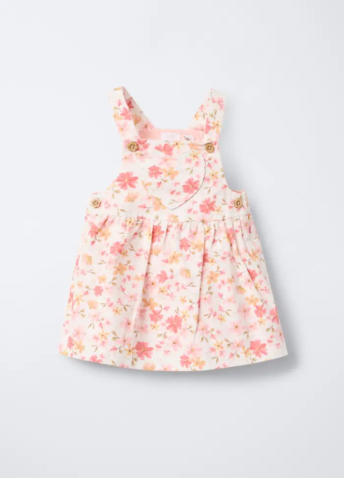 Vestito-salopette In Costina Di Velluto Neonata, Bianco