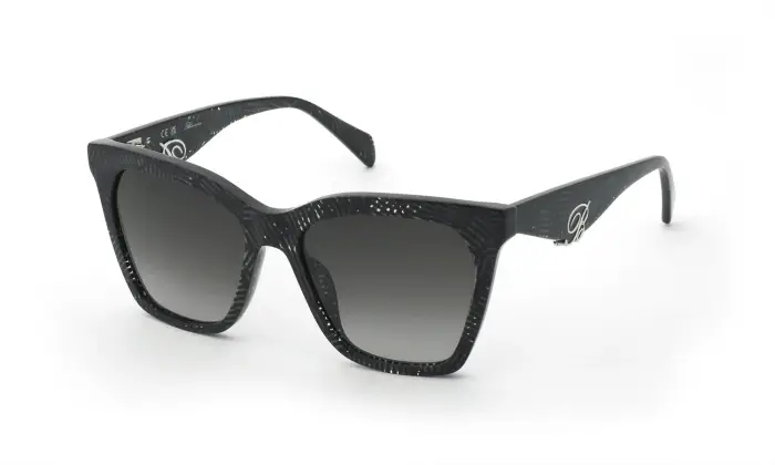 Blumarine Donna SBM901V 0GL1 Occhiali da sole Acetato Nero Fumo Geometrica Normale Sfumato