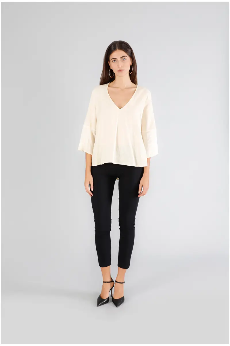 CafèNoir blusa bimateriale con scollo a "v" burro