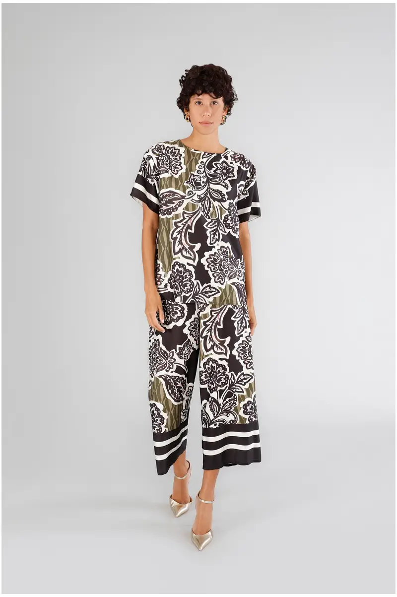 CafèNoir blusa maniche corte stampata fiore multinero