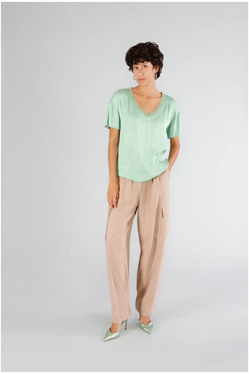 CafèNoir blusa over in satin "v" in satin trifoglio