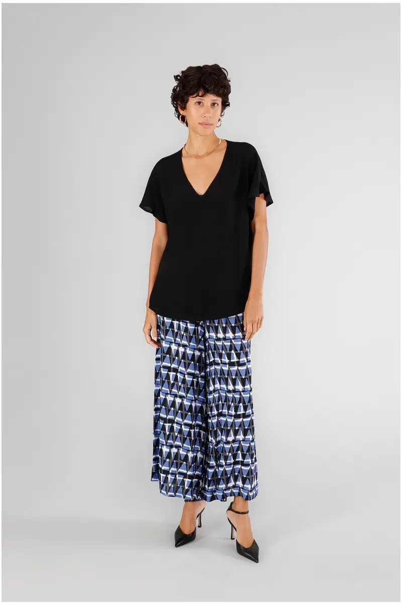 CafèNoir blusa scollo a "v" in marocaine stampata nero