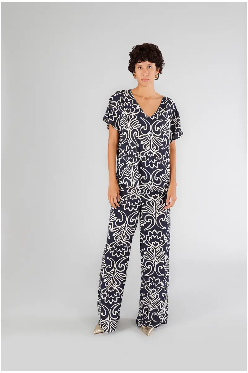 CafèNoir blusa scollo a "v" in marocaine stampato arabesco multiblu