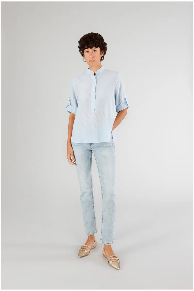 CafèNoir blusa scollo tipo serafino mistoseta celeste