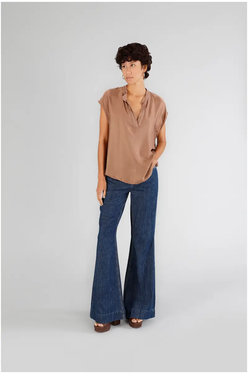 CafèNoir blusa smanicata over bimateriale cacao