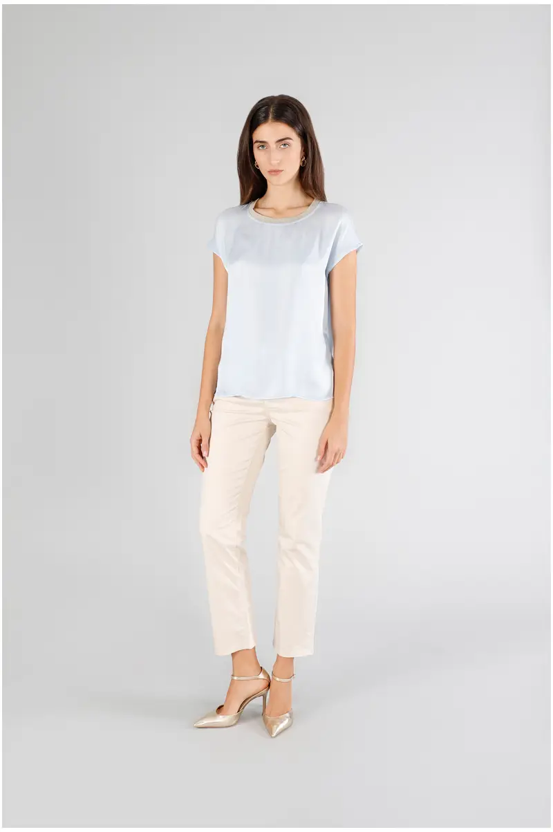 CafèNoir blusa spalla scesa in satin celeste