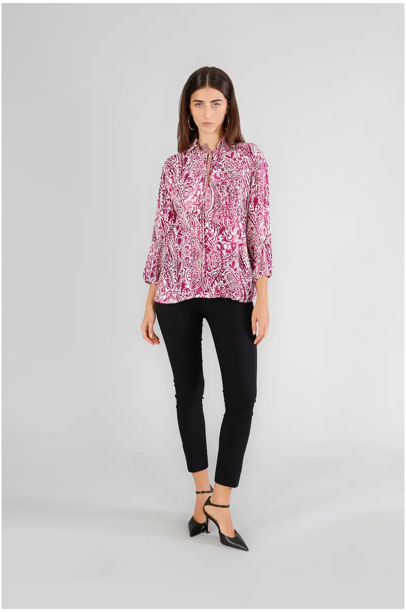 CafèNoir blusacon maniche a sbuffo in marocain stampato paisley azalea