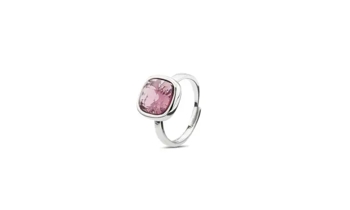 BOCCADAMO Anello Rodiato Con Cristallo Medio Ametista Viola