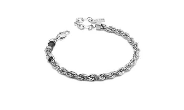 BOCCADAMO Bracciale Uomo A Maglia Marina Doppia Pvd Nero