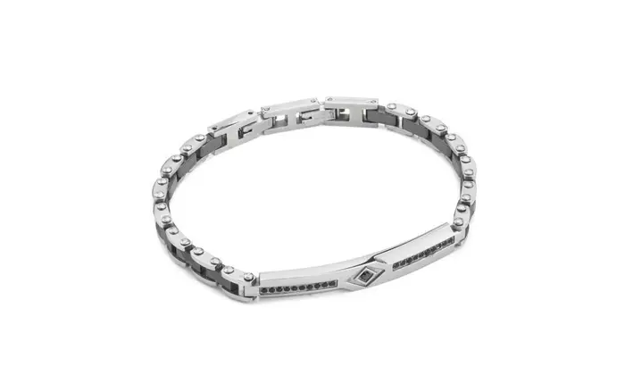 BOCCADAMO Bracciale Uomo Maglia Alternata Zirconi Neri
